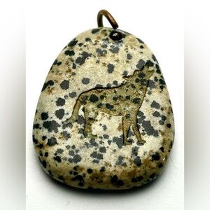 Dalmatian Jasper Howling Wolf Pendant